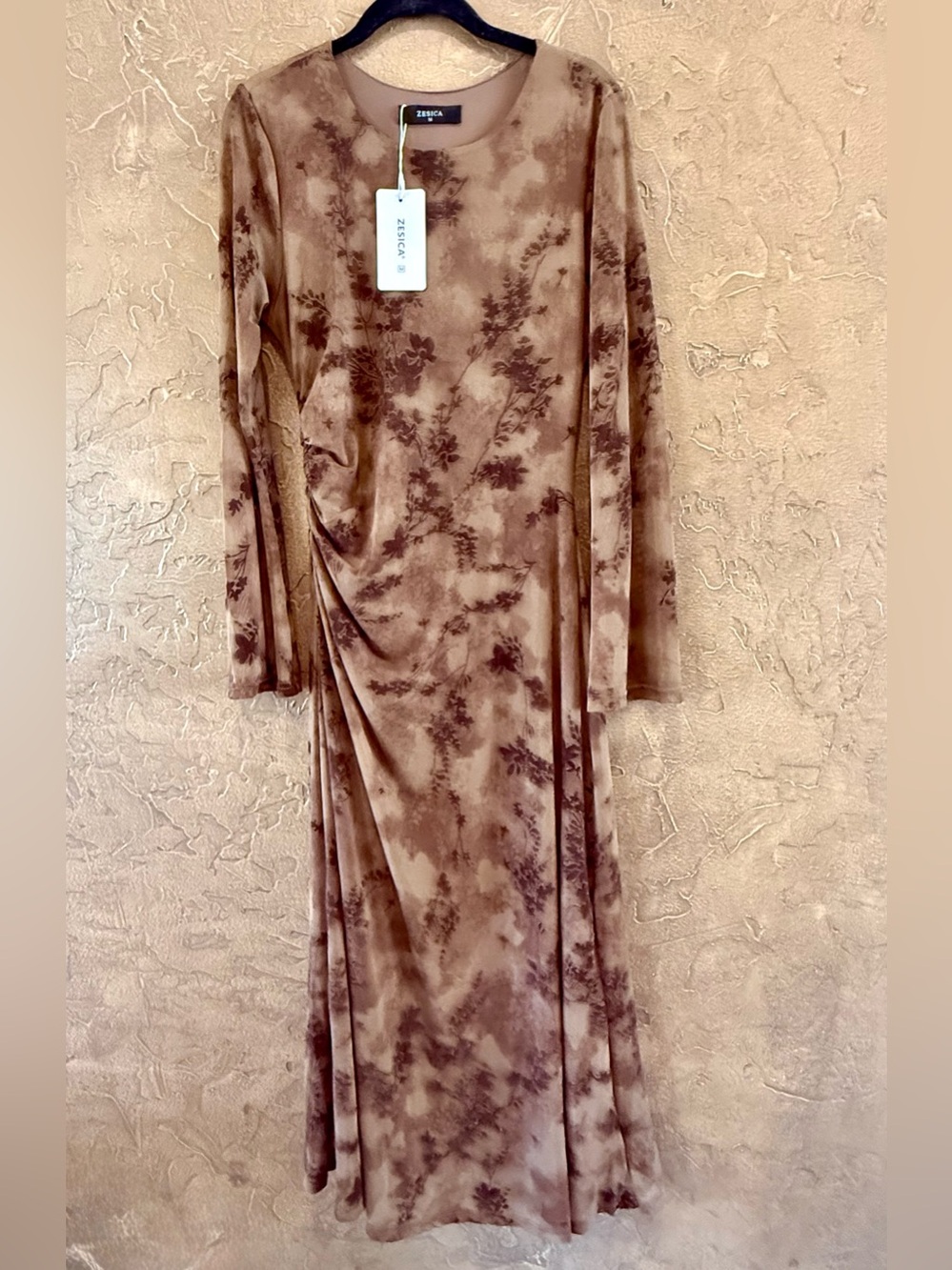 Zesica Brown Tie-Dye Long Sleeve Maxi Dress
